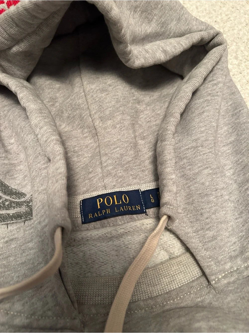 Large Polo Ralph Lauren Varsity Oxford Print Grey Hoodie
